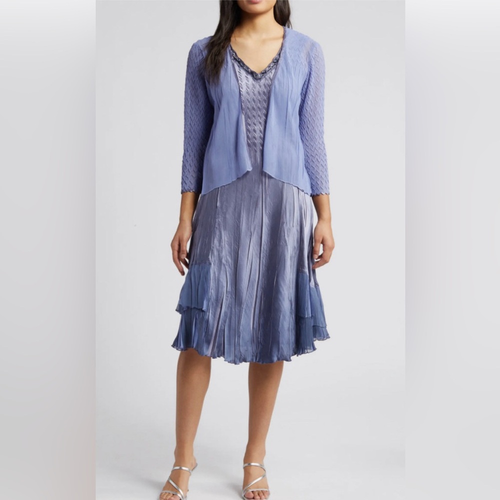 ⭐️ SALE ⭐️ Komarov Charmeuse & Chiffon jeweled midi dress and matching jacket